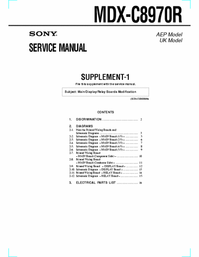 Sony MDX-C8970R MDX-C8970R Service Manual Supplement-1