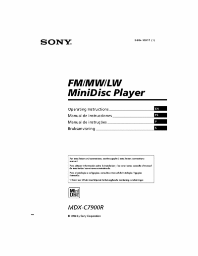 Sony MDX-C7900-C7900R Mini disc & Radio car Sony MDX-C7900R Operation_Manual