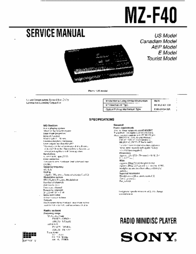 Sony MZ-F40 MZ-F40 radio minidisc player, MD walkman
Service Manual