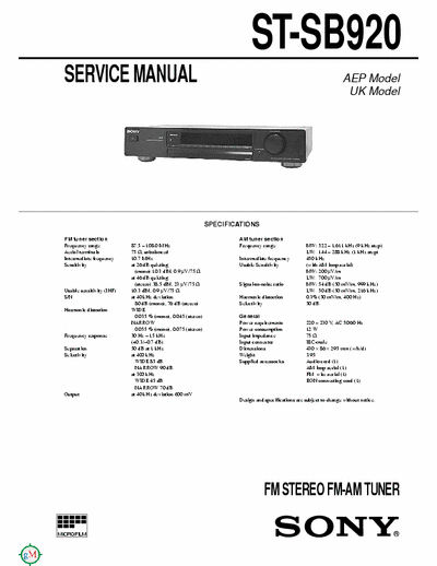 Sony SB920 Service manual for the Sony SB920 radio
