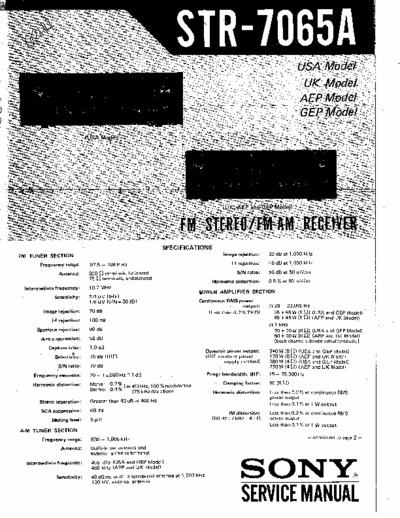 Sony STR-7065A Service manual with schematic for Sony Stereo Receiver STR-7065A