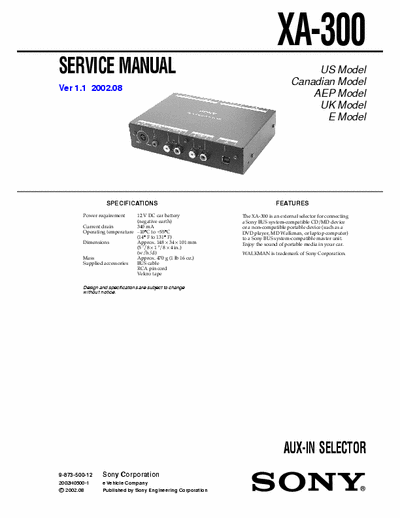 Sony XA-300 XA-300 AUX-IN SELECTOR - 
Service Manual