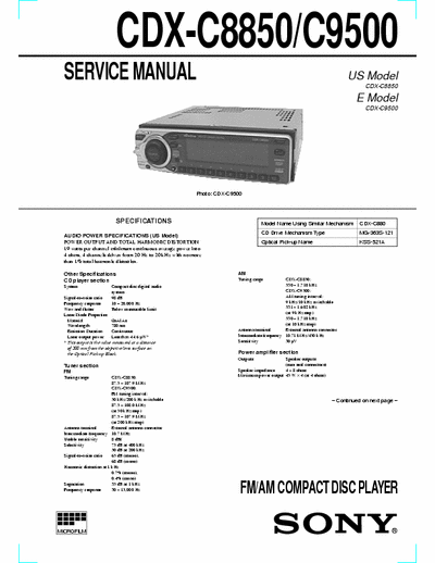 Sony CDX-C8850 Car Hifi Head Unit Service Manual