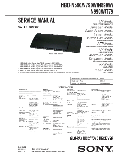 Sony Serie HDB 590 - 990 - T79 Service manual for Home Sony models: 590 - 790 - 890 -  990 - T79 Ver. 10.xxx