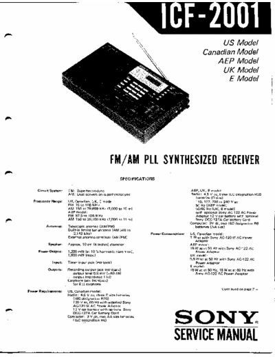 SONY ICF 2001 SERVICE HERE IS THE SERVICE MANUAL OF THIS CLASSIC RADIO