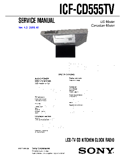 Sony ICF-CD555TV Kitchen under cabinet clock, radio, CD/DVD player, TV
