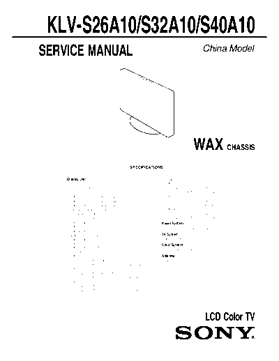 SONY KLV-S26A10/S32A10/S40A10 Service Manual for KLV-S26A10/S32A10/S40A10