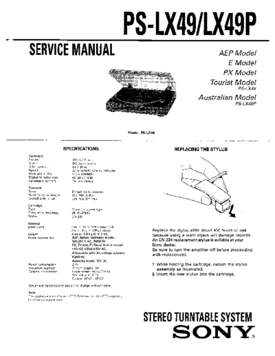 Sony PS-LX49-PS - P Service Manual for Sony vinyl turntables. These manuals are compatible with the LX49PS-P.