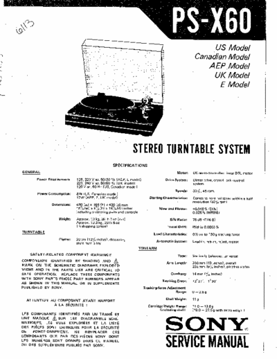 Sony PS-X60 Service manual with schematic for Sony Turntable PS-X60