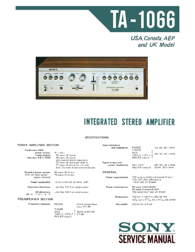Sony TA-1066 Sony TA-1066 integrated amplifier service manual.