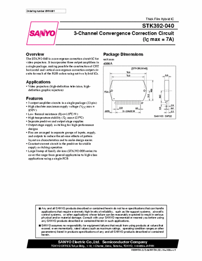 SANYO STK392-040 3-Channel Convergence Correction Circuit