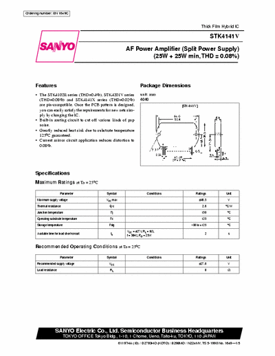 Sanyo stk4141v AF power amplifier (split power supply)