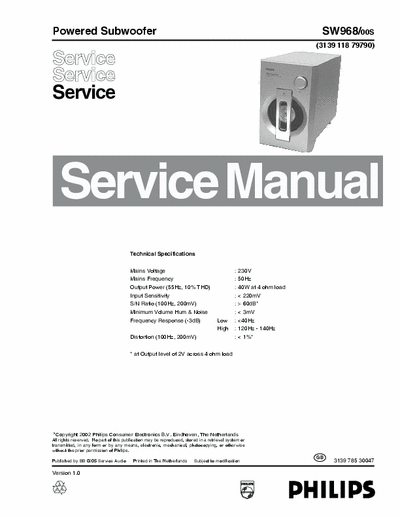 Philips SW968 Service Manual Powered Subwoofer ver. /00S - pag. 8