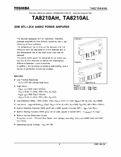 Toshiba ta8210ah 20W BTL+2CH Audio Power Amplifier