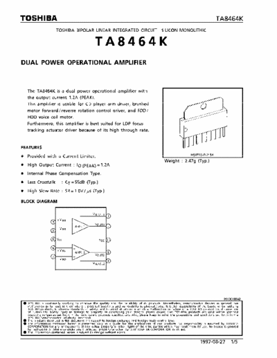 Toshiba TA8464K Dual power operational amplifier