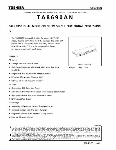 Toshiba TA8690AN PAL / NTCS dual mode color tv single chip signal processing IC