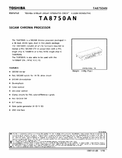 Toshiba TA8750an SECAM CHROMA PROCESSOR