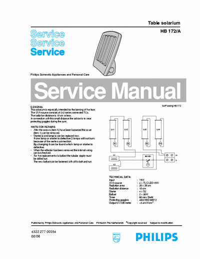 Philips HB172/A Service Manual Table Solarium 75W 00/06 - pag. 2