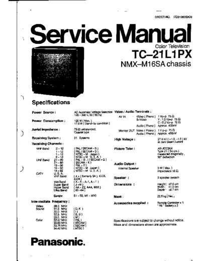 Panasonic TC-21L1PX TC-21L1PX Color Television 
Chassis: NMX-M16SA 
Service Manual