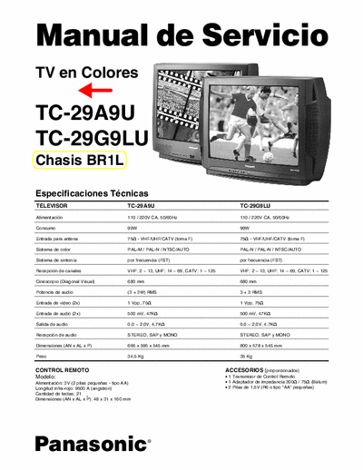 Panasonic TC29A9U & TC29G9LU TV Panasonic 29" Manual Completo