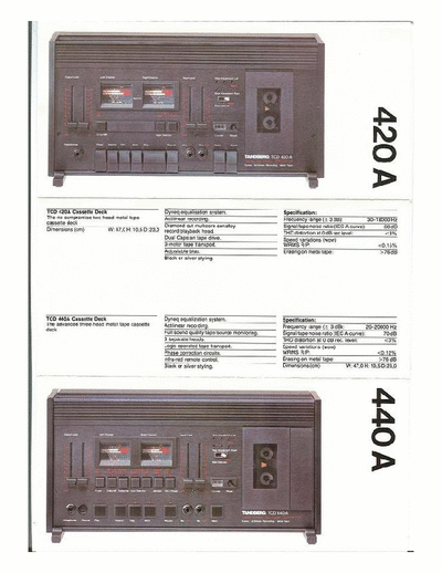 Tandberg TCD 420 A - TCD 440 A Tape Deck Specs - I need tcd 420a service manual