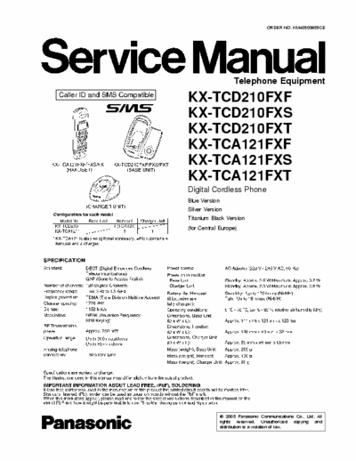PANASONIC KX-TCD210 SERVICE MANUAL