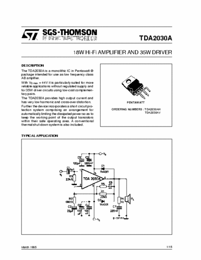 SGS-Thomson TDA2030A 18W 22V AUDIO AMPL. VERT. SQL05