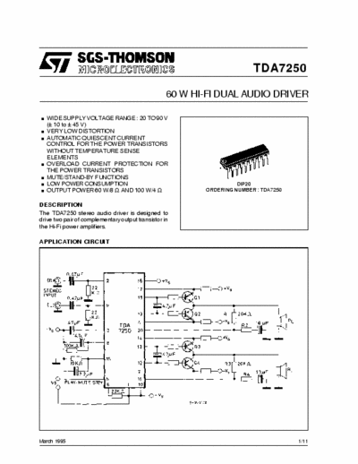 Thomson TDA7250 15 TO 80W STEREO DRIV.20p DIP20