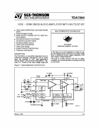 Thomson TDA7294 PWR AMP 100W/4E 100V +MUT SQL15