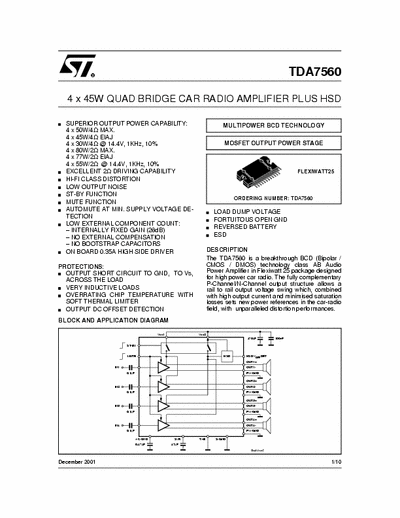  TDA7560A 4x45w car radio amplifier