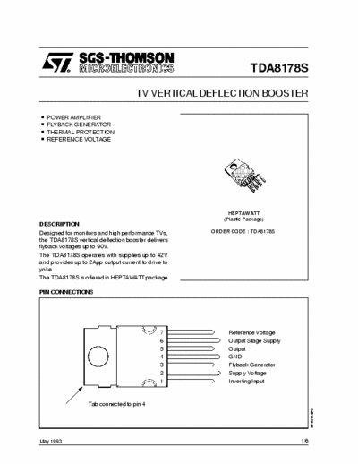 ST tda8178s TV VERTICAL DEFLECTION BOOSTER