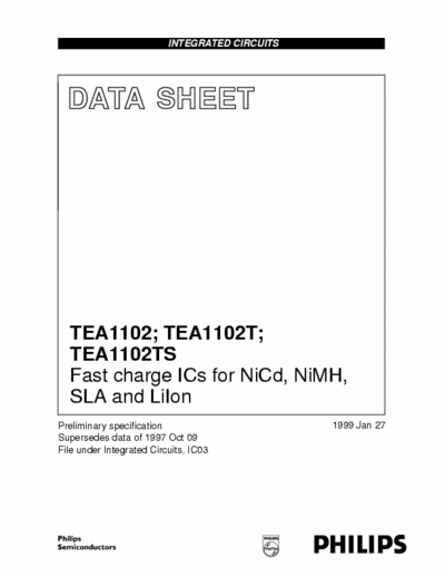 Philips TEA1102 TEA1102 TEA1102T TEA1102TS fast charge ICs for NiCD , NiMH SLA and LiIon