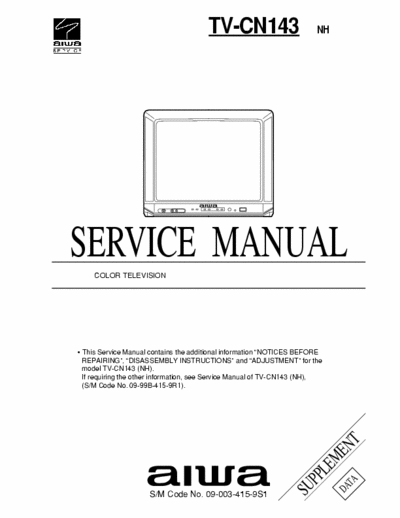 Aiwa TV-CN143 (NH) Service Manual Color Television - pag. 20