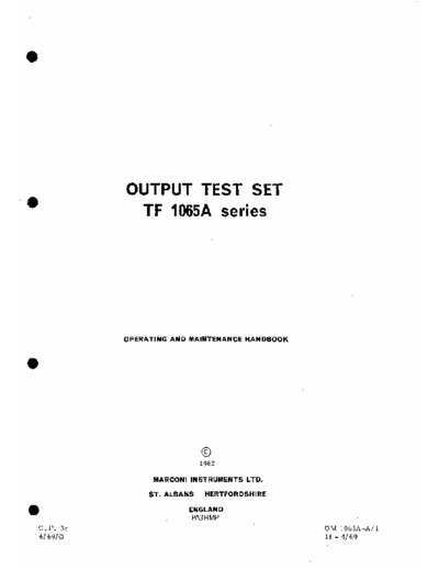 Marconi TF1065a This is the operating and maintenance handbook for the