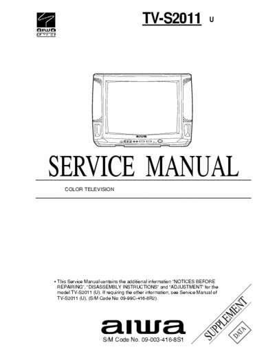 Aiwa TV-S2011 Service Manual Color Television (Supplement) - pag. 20