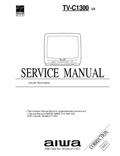 AIWA TV-C1300 (UA) Service Manual (Correction) Color Television - pag. 7