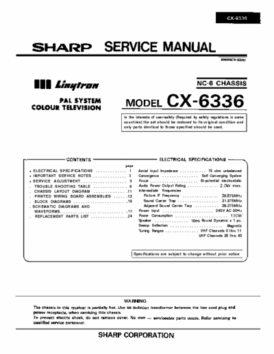 Sharp CX-6336 Service Manual Pal System Colour Television Linytron - pag. 28