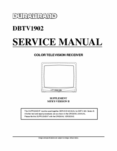 Durabrand DBTV1902 Service Manual Tv Color Receiver - Supplement Mfr