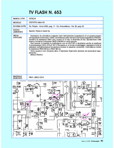 Hitachi C2576TN Tv Repair - Guasto: Spento, resta in stand-by [ON4584, C915, R951]