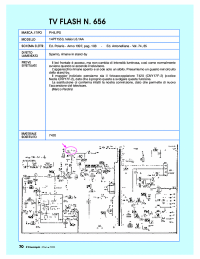 Philips 14PT1533 Tv Repair - Guasto: Spento, rimane in Stand-By [fotoaccoppiatore CNY17F-2]
