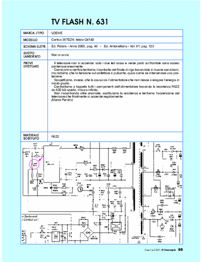 Loewe Cantus 3870ZW Tv-repair. Guasto: Non si accende [R622 820Kohm]