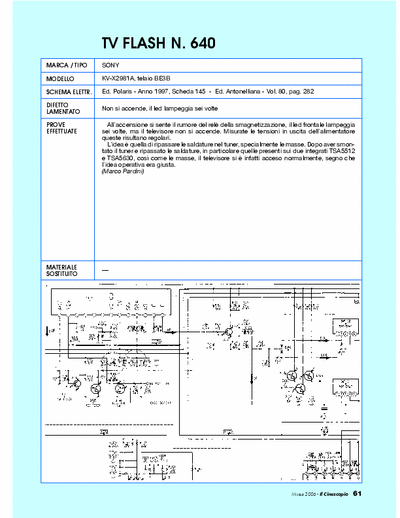 Sony KV-X2981A Tv repair - Guasto: spento, il led lampeggia 6 volte [saldature tuner]