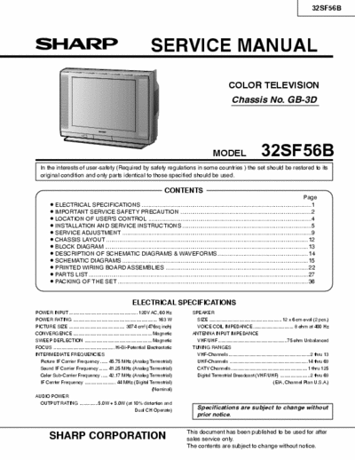 sharp 32sf56b service manual