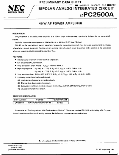 NEC  uPC2500A 45W power amplifier datasheet