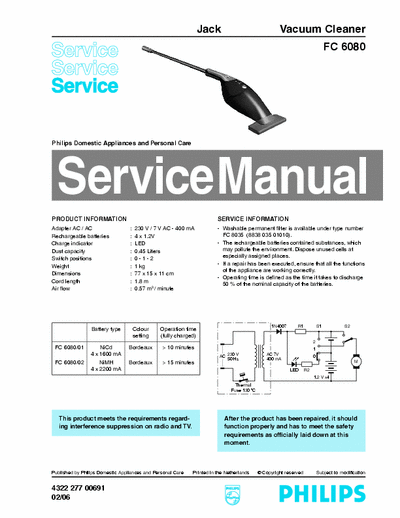 Philips FC 6080 (Jack) Service Manual Vacuum Cleaner (Recharceable Batteries) - pag. 2