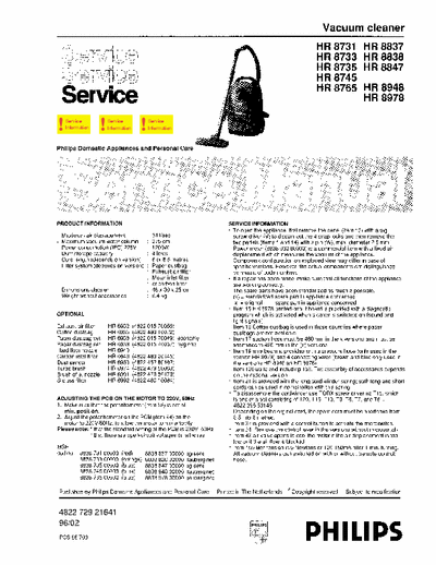 Philips HR8731, HR8837, HR8948 Service Manual vacuum cleaner mod.  HR 8733, 8735, 8745, 8765, 8838, 8847, 8978 [96/02] - pag. 10