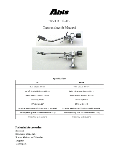 Abis TA-1 TA-1L TA-1 TA-1L Tonearm