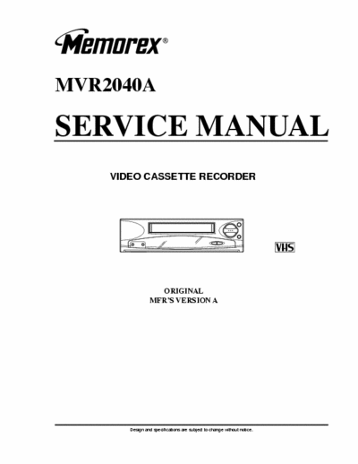 Memorex MVR2040A Service Manual Vcr Recorder - pag. 47