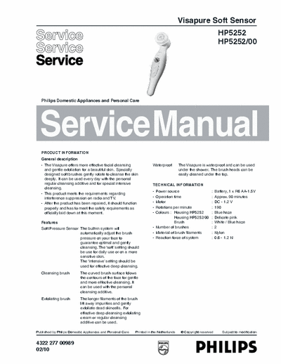 Philips HP5252 Service Manual Visapure Soft Sensor (02/10) - pag. 2