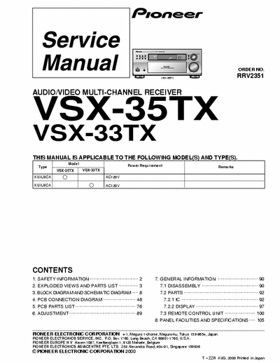 Pioneer VSX-35TX Service manual for Pioneer VSX-35TX full